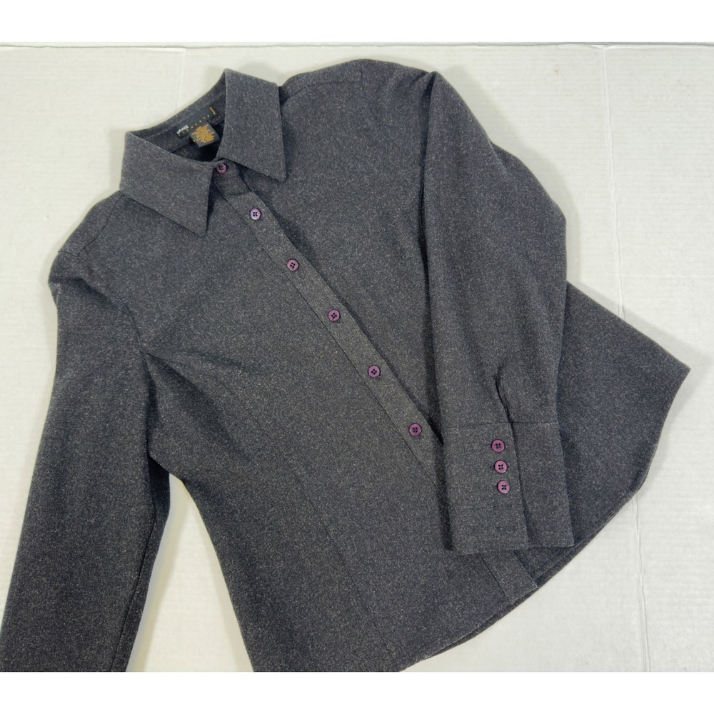 Grace Elements Button Up Shirt Womens 10P Gray Wool Blend Tailored